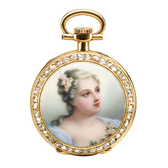 Swiss yellow gold enamel and diamond set watch Circa 1920