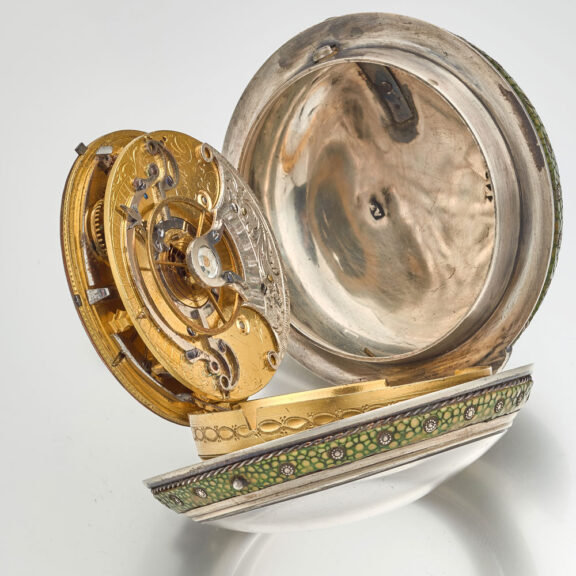 An English verge watch in silver shagreen case Circa 1770 An English verge watch in silver shagreen case Circa 1770