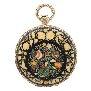 Swiss pink gold and enamel open-faced watch Circa 1830