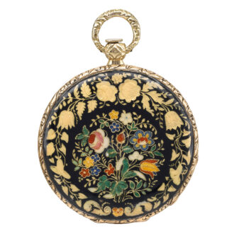 Swiss pink gold and enamel open-faced watch Circa 1830 Swiss pink gold and enamel open-faced watch Circa 1830