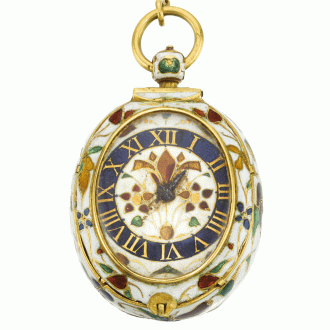 Oval French gold and enamel verge pendant watch Circa 1630