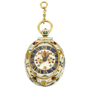 Oval French gold and enamel verge pendant watch Circa 1630