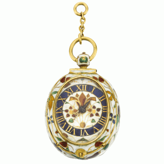 Oval French gold and enamel verge pendant watch Circa 1630