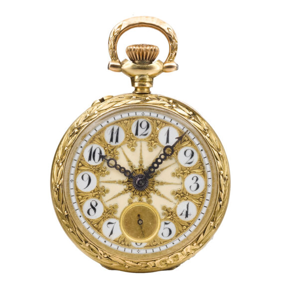 Swiss 18k gold and enamel watch with brooch Circa 1900 Swiss 18k gold and enamel watch with brooch Circa 1900