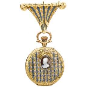Swiss 18k gold and enamel watch with brooch Circa 1900 