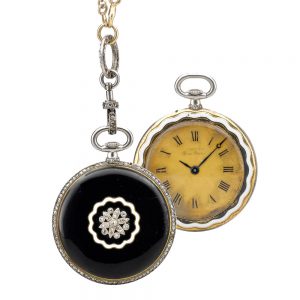 Swiss platinum, gold, enamel, diamond-set watch Circa 1910