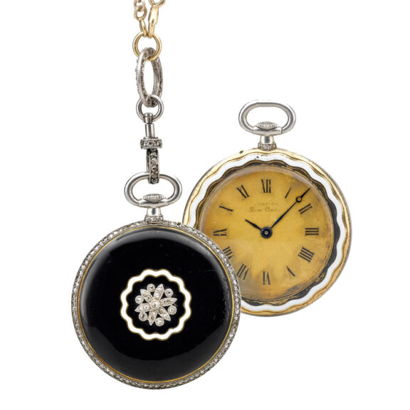 Swiss platinum, gold, enamel, diamond-set watch Circa 1910