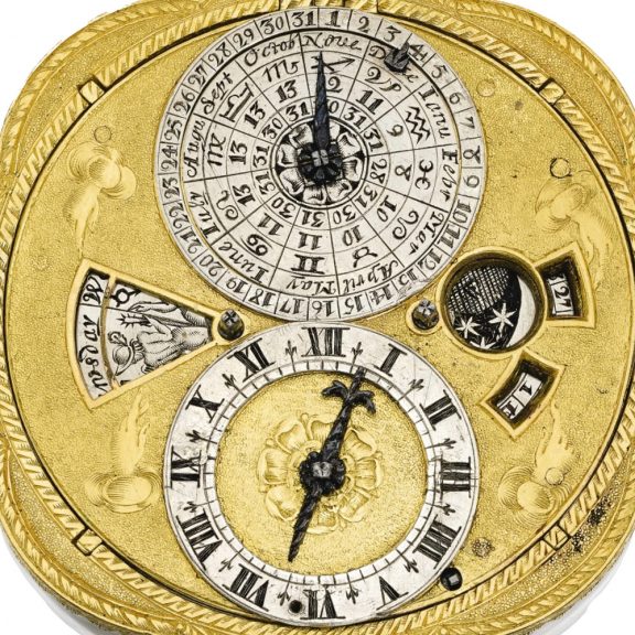 Superb English astronomical scallop-form verge watch 1665 Superb English astronomical scallop-form verge watch 1665