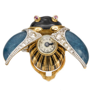 Swiss gold and enamel scarab-form ring watch Circa 1900