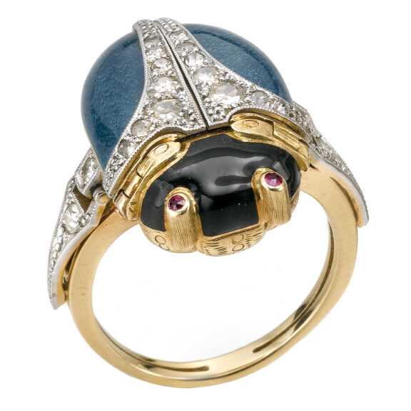 Swiss gold and enamel scarab-form ring watch Circa 1900