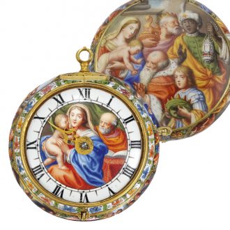 Unique Dutch 22k gold and enamel verge pendant watch Circa 1685