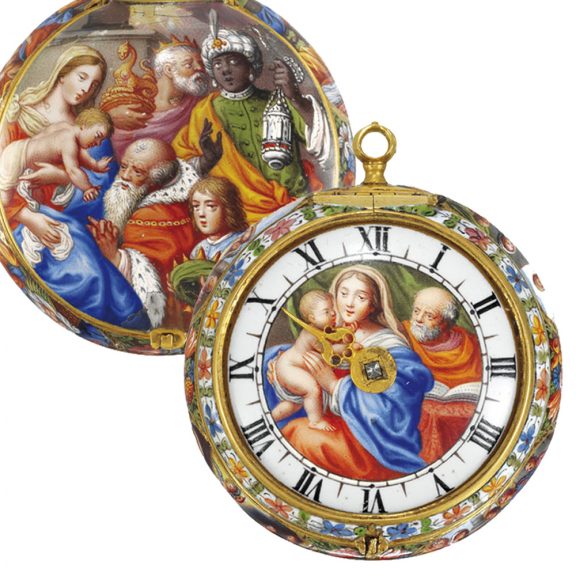 Unique Dutch 22k gold and enamel verge pendant watch Circa 1685
