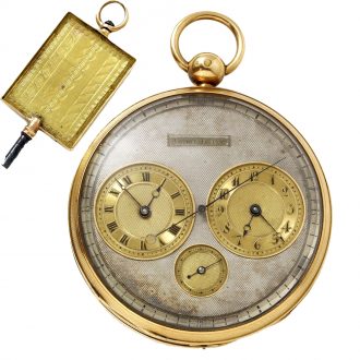 Swiss 18 carat pocket watch with two time zone dials Circa 1825