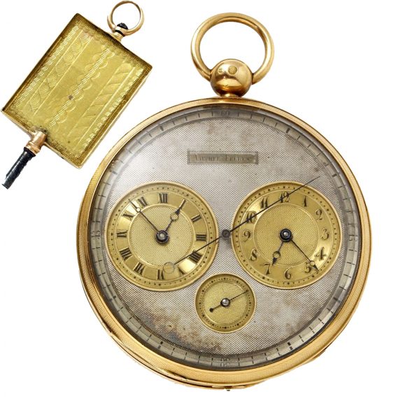 Swiss 18 carat pocket watch with two time zone dials Circa 1825