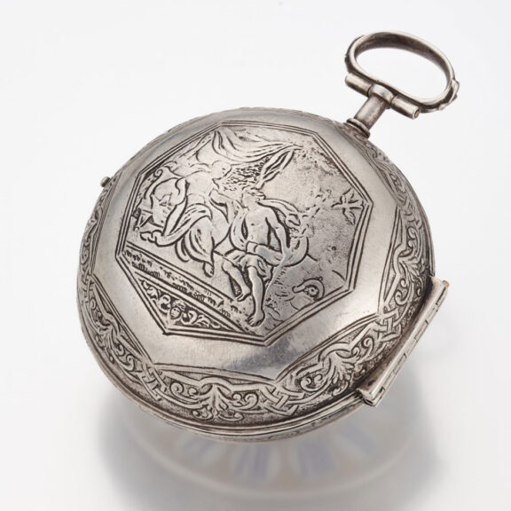 A large French verge oignon in a silver case Circa 1710 A large French verge oignon in a silver case Circa 1710