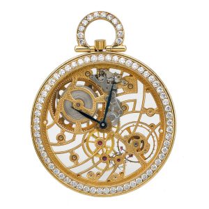 Swiss gold and diamond-set skeletonized watch Circa 1980