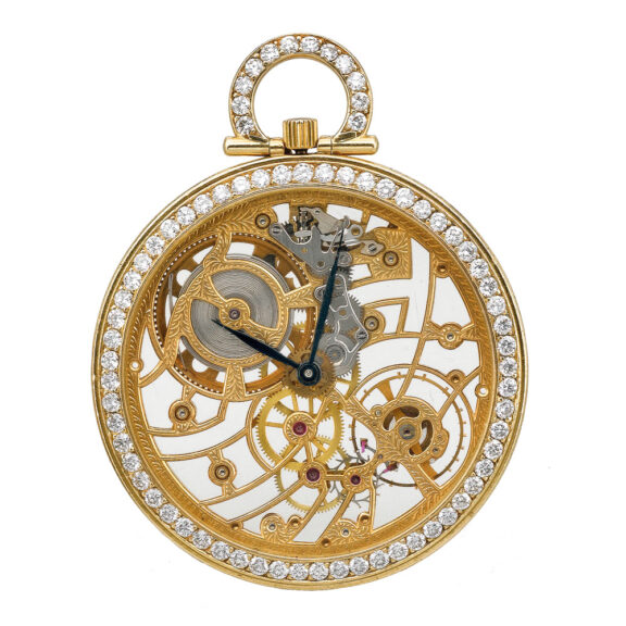 Swiss gold and diamond-set skeletonized watch Circa 1980