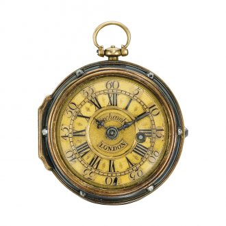 English gold bloodstone and diamond-set pocket watch Circa 1740