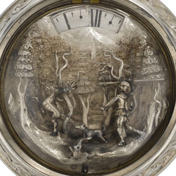 German silver watch with aperture for time indication Circa 1710 German silver watch with aperture for time indication Circa 1710