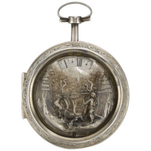 German silver watch with aperture for time indication Circa 1710