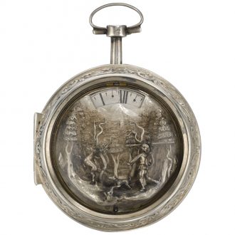 German silver watch with aperture for time indication Circa 1710