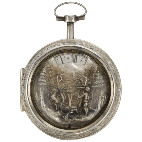 German silver watch with aperture for time indication Circa 1710