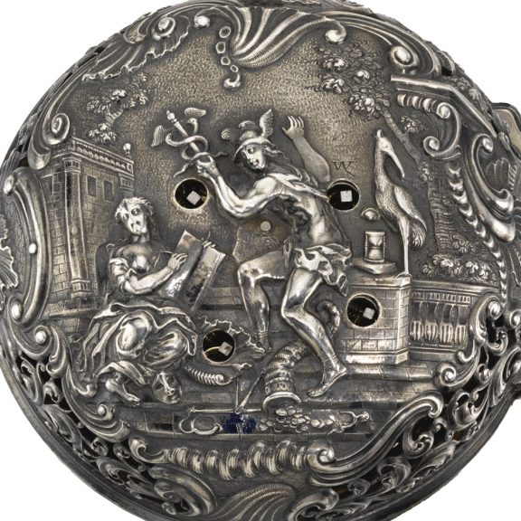 German silver repoussé repeating coach watch Circa 1750 German silver repoussé repeating coach watch Circa 1750