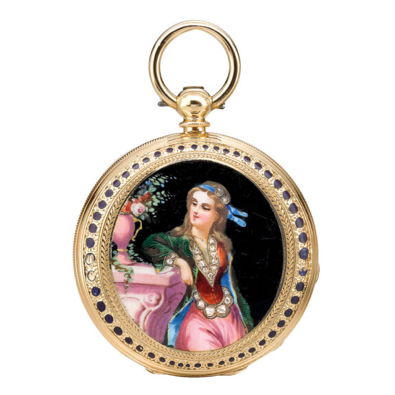 Swiss gold and enamel hunting cased watch Circa 1860