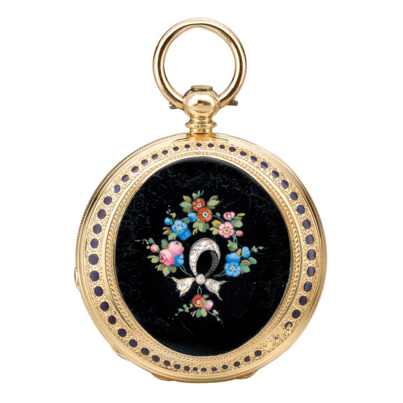 Swiss gold and enamel hunting cased watch Circa 1860 Swiss gold and enamel hunting cased watch Circa 1860