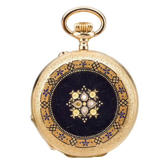 Swiss gold and enamel hunting cased watch Circa 1870 Swiss gold and enamel hunting cased watch Circa 1870