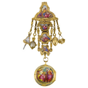 English gold enamel watch with a matching chatelaine Circa 1770