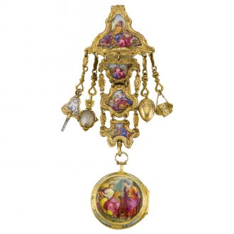 English gold enamel watch with a matching chatelaine Circa 1770