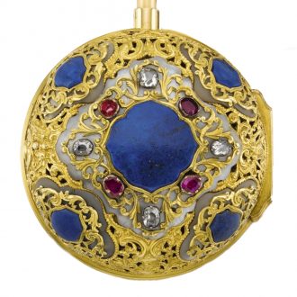 Continental gold lapis lazuli verge watch with chatelaine Circa 1750