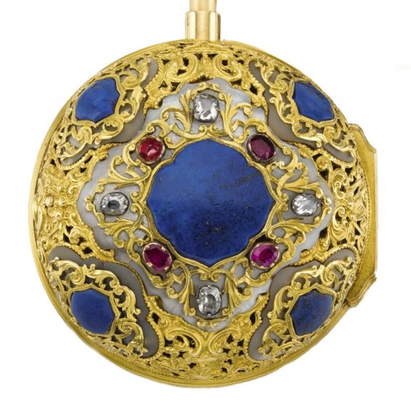 Continental gold lapis lazuli verge watch with chatelaine Circa 1750 Continental gold lapis lazuli verge watch with chatelaine Circa 1750