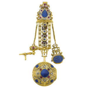 Continental gold lapis lazuli verge watch with chatelaine Circa 1750