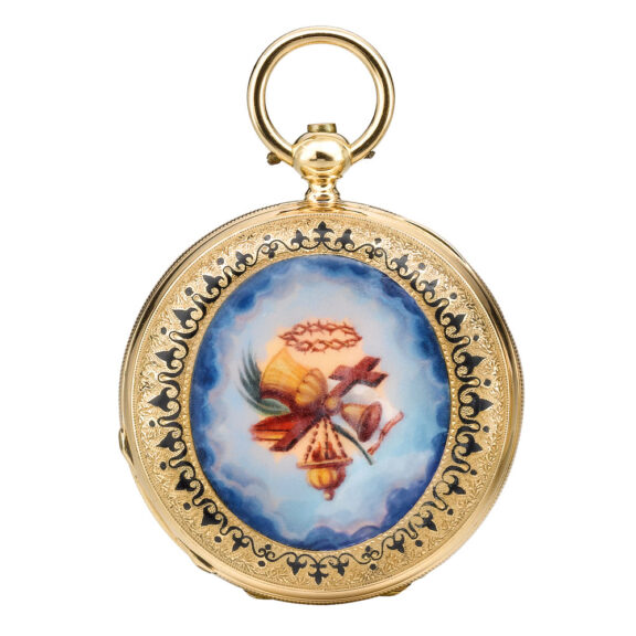 Swiss gold and enamel hunting cased watch Circa 1860 Swiss gold and enamel hunting cased watch Circa 1860