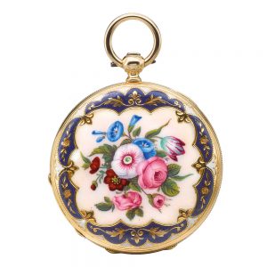 Swiss gold and enamel hunting cased watch Circa 1850