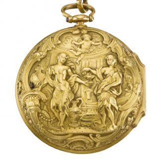 Unsigned gold repoussé verge watch with Chatelaine Circa 1765