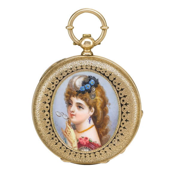 Swiss gold and enamel hunting cased watch Circa 1880