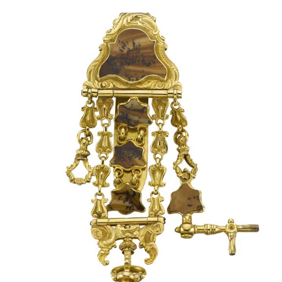 English gold agate watch with matching chatelaine Circa 1760 English gold agate watch with matching chatelaine Circa 1760