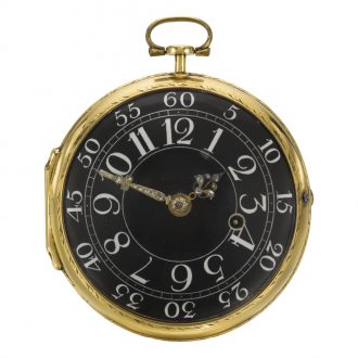 Large Swedish gold clock watch with black enamel dial Circa 1767