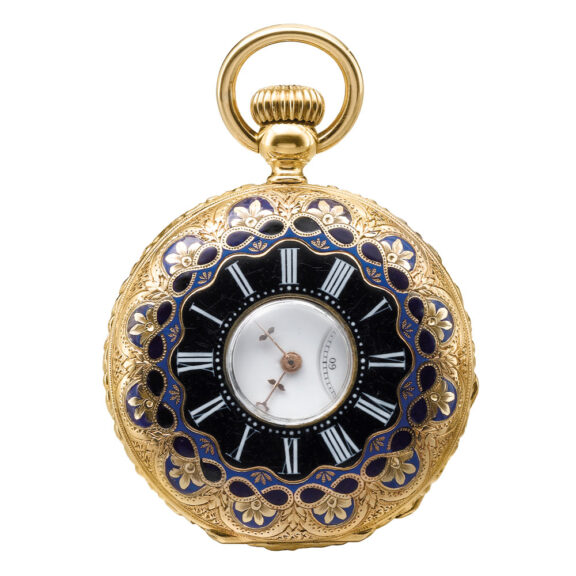 Swiss gold and enamel half hunting cased watch Circa 1890
