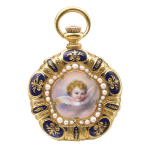 Swiss yellow gold and enamel open faced watch Circa 1890