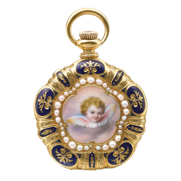 Swiss yellow gold and enamel open faced watch Circa 1890