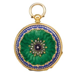 Swiss gold and enamel open faced pendant watch Circa 1830