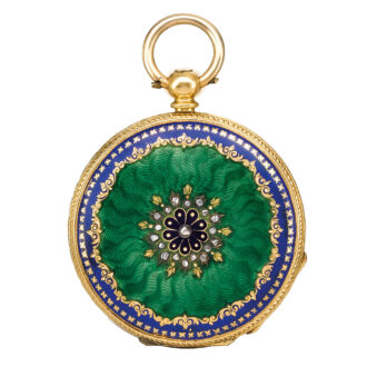 Swiss gold and enamel open faced pendant watch Circa 1830