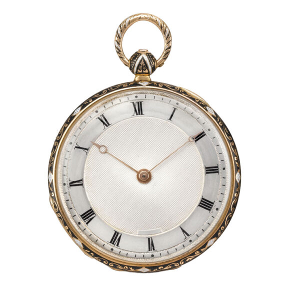 Swiss pink gold and enamel open faced watch Circa 1830 Swiss pink gold and enamel open faced watch Circa 1830