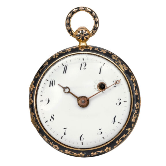 Swiss pink gold and enamel open faced watch Circa 1830 Swiss pink gold and enamel open faced watch Circa 1830