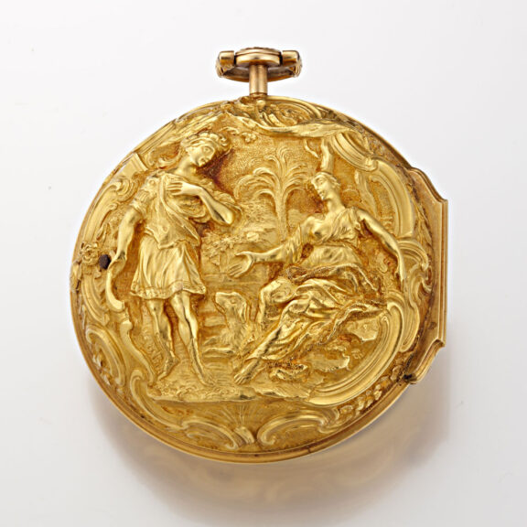 An English verge with date in 20K repousse pair cases Circa 1765 An English verge with date in 20K repousse pair cases Circa 1765