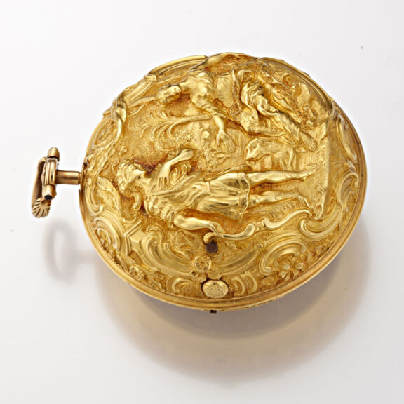 An English verge with date in 20K repousse pair cases Circa 1765 An English verge with date in 20K repousse pair cases Circa 1765